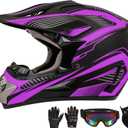 Motocross Helmet,Youth & Kids ATV Dirt Bike Motorcycle, BMX 4-Wheeler Off-Road Mountain Bike Helmet,DOT Certified,W/Gloves Goggles Mask 4-Piece Set (Purple, Medium)