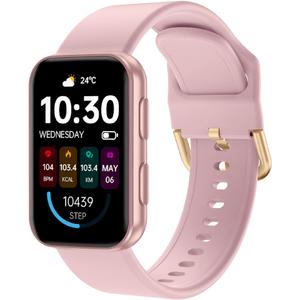 MorePro Health Fitness Tracker with Blood oxy-gen Monitor and 24/7 Heart Rate and Blood Pressure, Sleep Monitor, 120+ Sport Modes Waterproof Fitness Watch for Women Men Android iOS, Pink