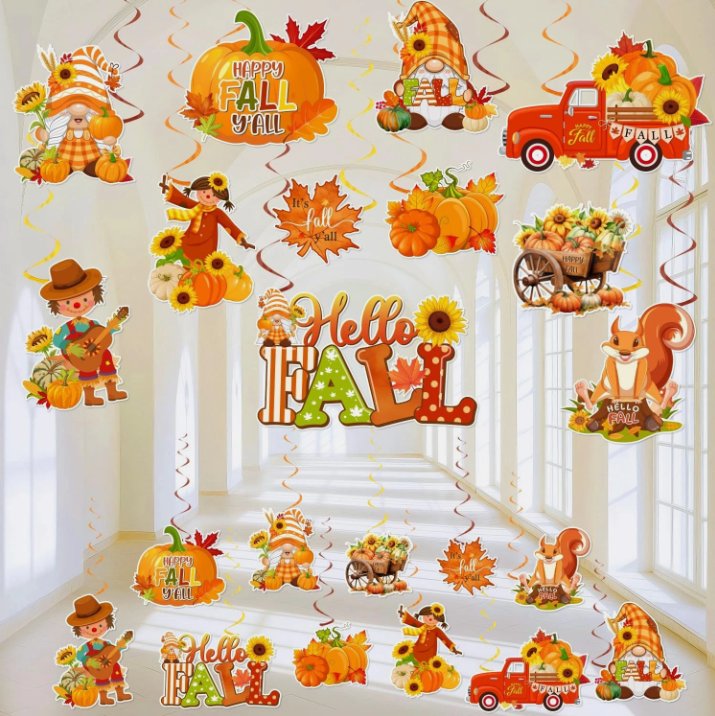 Fall Party Decorations Hanging Swirls, 22pcs Thanksgiving Hanging Decorations Autumn Pumpkin Thanksgiving Party Supplies,Fall Ceiling Decorations for Office Home