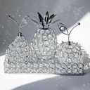 Elegant Decorative Trays & Crystal Fruit 4-Piece Set, Crystal Tea Light Holder - Wedding Centerpieces for Holidays, Home Table Decorations, Fruit Displays and Candle Holders (Silver, Set of Four)