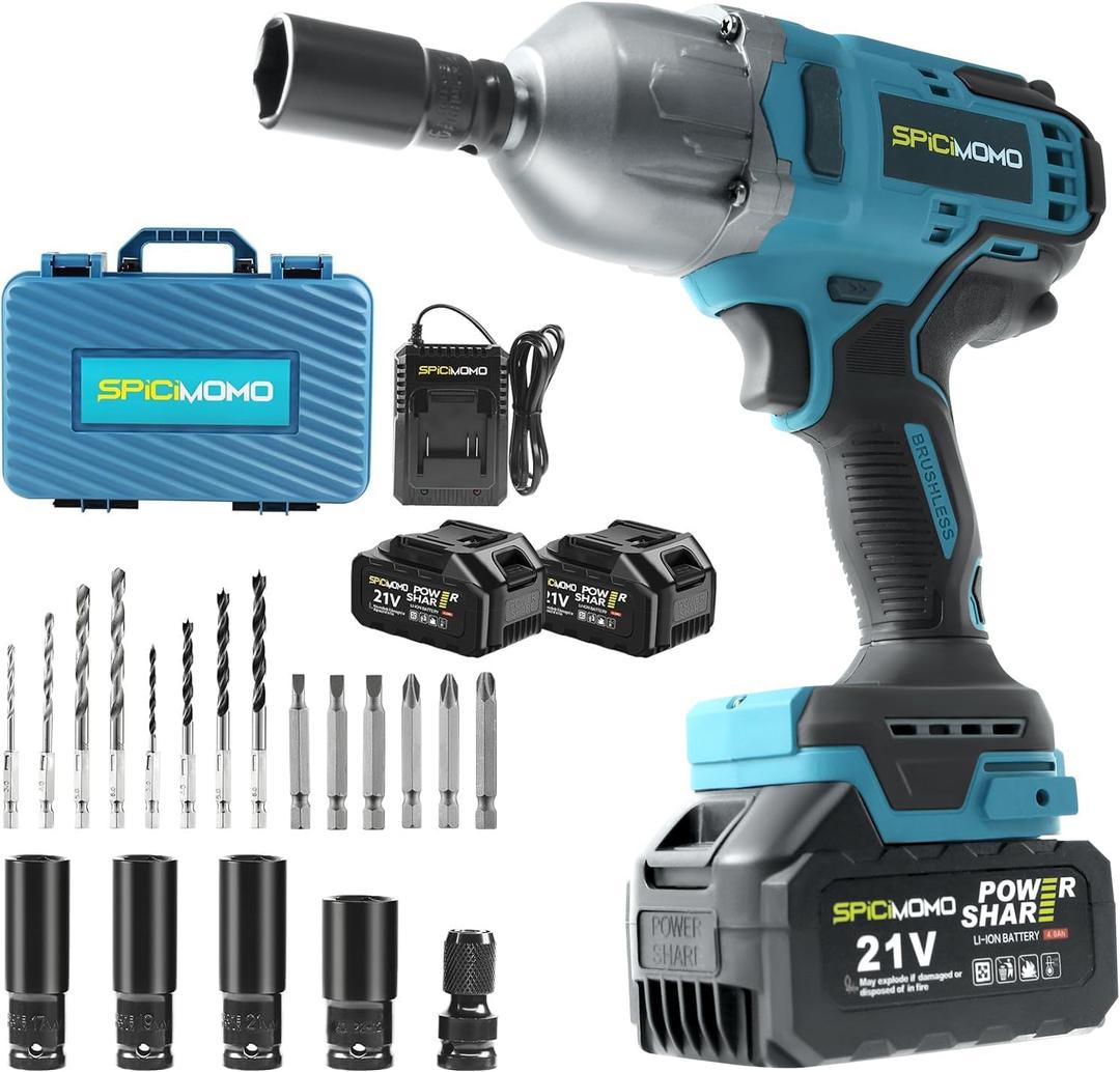 SPICIMOMO 1/2 inch Cordless Impact Wrench - 1200N.m High Torque Heavy Duty Impact Gun with 2x 4.0Ah Batteries, 21V Powerful Impact Driver/Drill for Tough Auto Repair and Construction Tasks