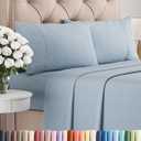 Queen Size 4 Piece Sheet Set - Comfy Breathable & Cooling Sheets - Hotel Luxury Bed Sheets for Women & Men - Deep Pockets, Easy-Fit, Soft & Wrinkle Free Sheets - Heathered Blue Oeko-Tex Bed Sheet Set