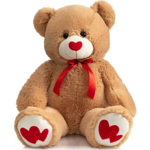 HollyHOME Big Teddy Bear Stuffed Animal Valentines Large Bear Plush with Red Heart for Girlfriend and Kids Valentines 36 inch Tan
