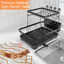 Dish Drying Rack Two-Tier Drying Rack with Utensil Holder, Auto-Draining Dish Rack for Kitchen Counter, Large Capacity for Plates, Bowls, Cups, Dish Drainer with Drainboard, Black