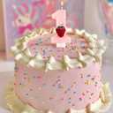 Birthday Candles for Cake, Pink Number Candles, Cake Candles with Greeting Card for Birthday Party Wedding Anniversary Celebrations (Strawberry 1 Candle)