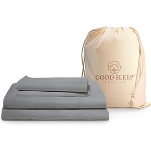 Good Sleep Egyptian Cotton Luxury Sheets Set, Queen Size, 16" Deep Pocket Hotel Style, Light Gray