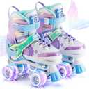 NEMONE Mermaid 4 Size Adjustable Light up Roller Skates for Girls, Purple Blue Skates for Toddlers, Beginner Kids Butterfly Roller Skates Indoor Outdoor (Medium - Big Kid)