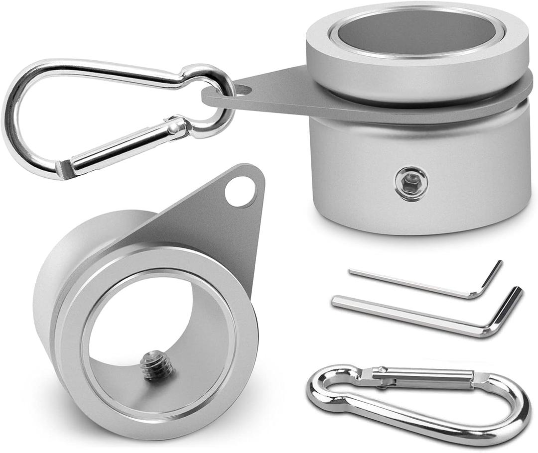 Flag Pole Rings, Aluminum Alloy Flagpole Rings 360 Rotating Anti Wrap Mounting Ring, Spinning Clips with Carabiner for 0.75-1.02 Inch Diameter- Pack of 2 (Matte Silver)