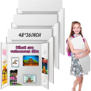 4 Pack Trifold Poster Board 48" X 36", IKAYAS 36 X 48 inch Double Sided White Poster Boards with Board Headers, Science Fair Display Boards for Mounting, Art,Display, Projects Classroom Supplies