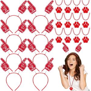 2 x Zeyune 24 Pcs Paw Print School Spirit Week Items Red