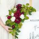 Wedding Decor (Pack of 2) Welcome Sign Flower Backdrop Garland for Ceremony Reception Wall Easel Home Decoration Entryway Faux Outdoor Board Head Table Decor (Burgundy & White)