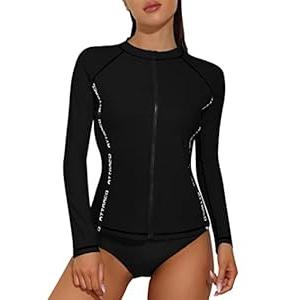 ATTRACO Uv Swim Shirts for Women Long Sleeve Bathing Suit Tops Surfing Swimsuit Black S