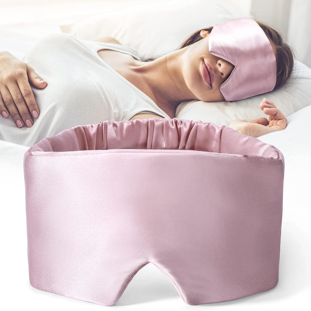 FRESHME 100% Mulberry Silk Sleep Mask Blackout Eye Mask Blindfold for Men Women with Elastic Strap, Cute Gorgeous Pink Soft and Comfortable Perfect Eye Shade Cover for Sleep Travel Nap Yoga and Work