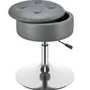 GREENSTELL Vanity Stool with Storage, 19" to 23" Height Adjustable PU Leather Vanity Chair, 360° Swivel Makeup Stool with Removeable Tray, Modern Ottoman for Bedroom Bathroom, Grey