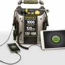 STANLEY J5C09 1000 Peak Amp Automotive Jump Starter, Portable Power – 2.1A/10W USB Port, 12V Outlet, 120 PSI Air Compressor for Tires, Bikes & Sports Equipment