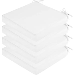 SK Studio Outdoor Chair Cushions for Patio Furniture, Set of 4 Waterproof Square Corner Memory Foam Patio Chair Cushion with Adjustable Ties Outdoor Seat Cushions, White, 18"x18"x2"