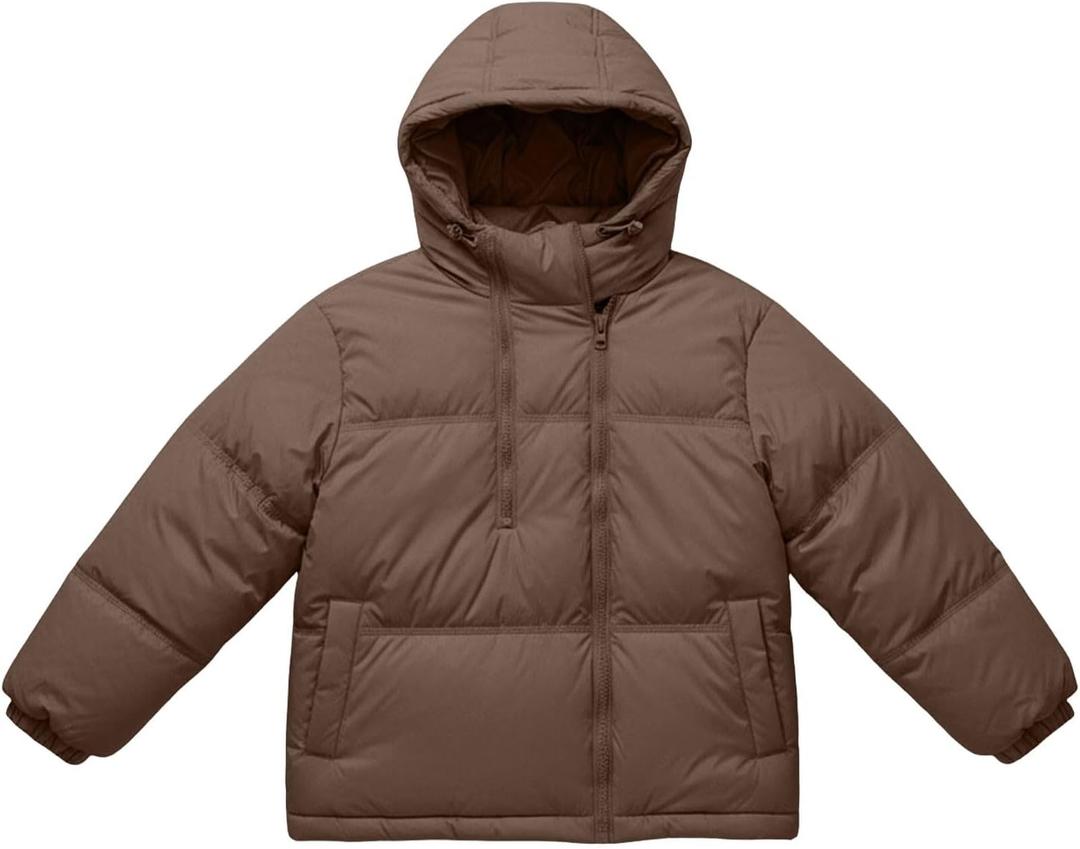 Boys Girls Hooded Warm Puffer Jackets Toddler Coat Light Weight down Jacket Kids Outwear Padded Coat for Winter (8-9 Years, Coffee)