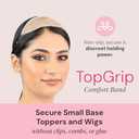 MILANO COLLECTION Glueless Top Grip for Hair Topper & Wiglets, Adjustable Translucent Strap with Side Openings, Top Headband for Your Wig or Topper, Includes Clips, Beige, Small