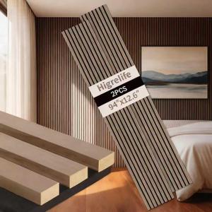 HIGRELIFE Wood Slat Acoustic Wall Panels, 3D Wall Panels with High Density Core for Echo Reduction, Easy DIY, Safe for Kids, for Living Room, Bedroom, Studio and More (Walnut,94.5"12.6"-2 PCS)