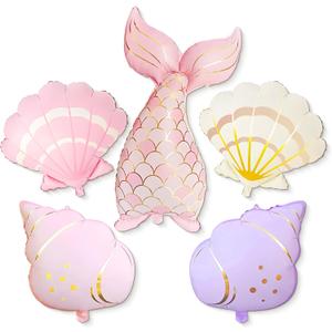 5PCS Mermaid Birthday Decorations Set Shell Balloon Ocean-Themed Balloons Foil Tail Balloons Girls' Party Decorations Sea Themed Party Birthday Party Decorations (Mermaid Set)