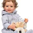 Reborn Baby Boy 22 inch Anatomically Correct Baby Boy Doll Silicone Full Body Realistic Boy Toddler Baby Dolls Curly Hair with Teeth for Boys Girls Gift (Grey)
