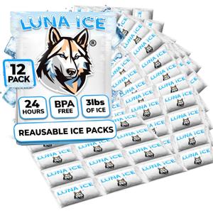 Dry Ice Packs for Shipping - Long Lasting ice Packs - 24+ Hour Freeze Power - BPA Free - 12 Pack Bulk 3 lb  Hielo Seco - Reusable Gel Bricks for Food (Medium)