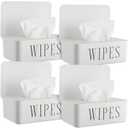 4 Pack Baby Wipes Dispenser Refillable Wipe Holder with Lid Toilet Wipes Container for Bathroom Tissue Paper Storage Box for Home Office (White)