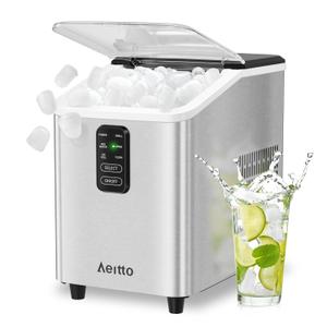 Aeitto Ice Maker Countertop 26lbs/24H, Ice Machine 8 Ice Cubes Ready in 6 Mins, 2 Sizes of Bullet Ice Portable Ice Makers with Basket & Scoop, Auto Self-Cleaning for Home/Kitchen/Office Stainless