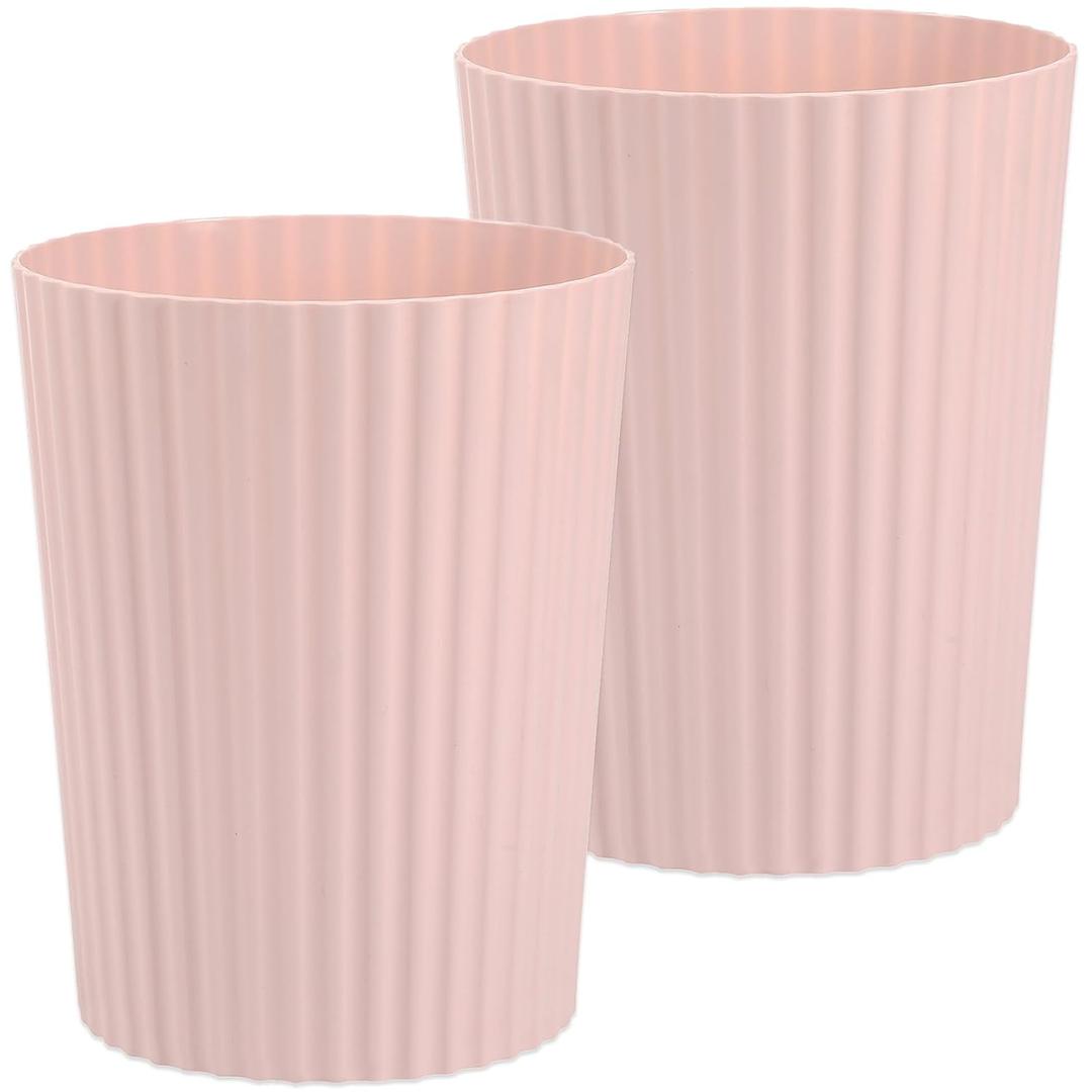 JiatuA Small Bathroom Trash Can Plastic Wastebasket Garbage Can Pink 2 Pack | Sturdy Stylish Decor Round Garbage Container Bin for Kitchen, Bedroom, Home Office, College Dorm Essentials