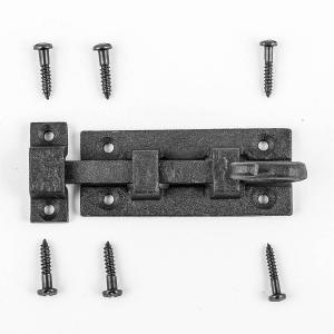 Renovators Supply Manufacturing Door Lock Latch 3.8 in. Black Wrought Iron Pig Tail Tip Styled Slide Bolt Latch with Mounting Hardware (Pack of 1)