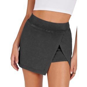 Lianlive Women's Mini Skirt High Waist Casual Split Hem Black Skort Athletic Tennis Bodycon Skirts with Inner Shorts S