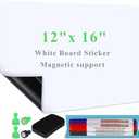 Qiytecno White Board Sticker Adhesive Backing, 12" x 16" Magnetic Dry Erase Board Contact Paper Stick on Wall, Whiteboard Sheet for Teacher Kids Classroom, Include Markers, Eraser with Magnet
