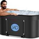 KERDOM Ice Bath Tub for Athletes, Portable Cold Plunge Tub, XL 129 Gal Bathtub for Recovery, Large Oval Foldable Bathtub with Cover for Cold Water Therapy at Home, Gyms, Outdoor, Indoor (Black)