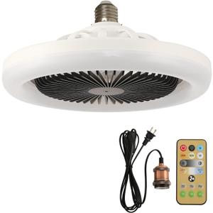 socket fan light Plug in Ceiling Fan With Light and Remote Control Comes with 9.84ft Plug Cable,Enclosed Small Screw in Ceiling Fan In Light for Suitable for kitchens, restaurants, storage rooms