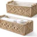 Mkono Macrame Storage Baskets Boho Decor Box Handmade Woven Decorative Countertop Toilet Tank Shelf Cabinet Organizer for Bedroom Livingroom Home, 2 Pack