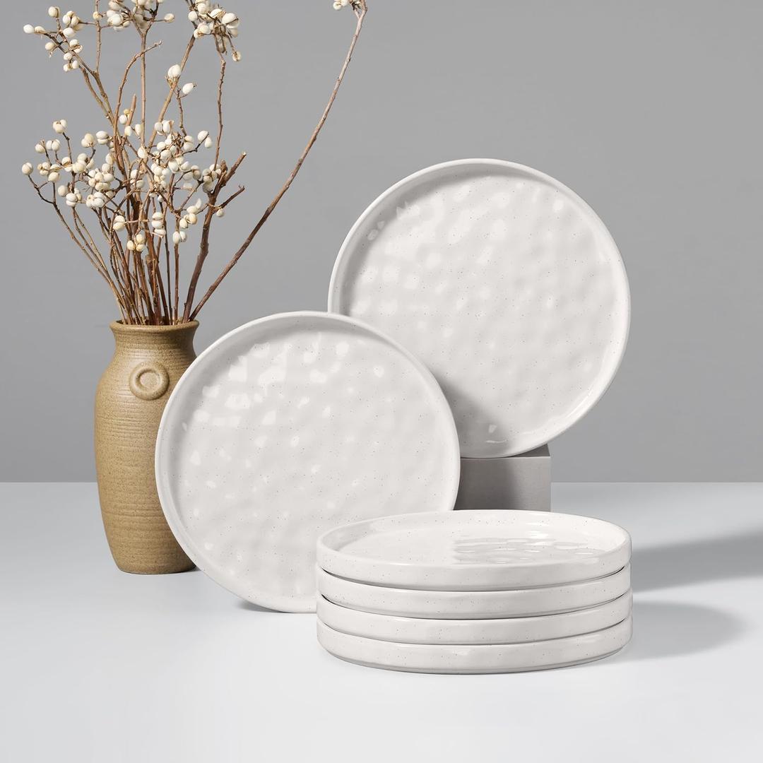 HaWare Stoneware Plates Set of 6, 7.9" Salad Plates, Reactive Glaze Ripple Ceramic Dish Set for Appetizer, Dessert, Scratch Resistant, Small Dinner Plate, Microwave and Dishwasher Safe, Speckled White
