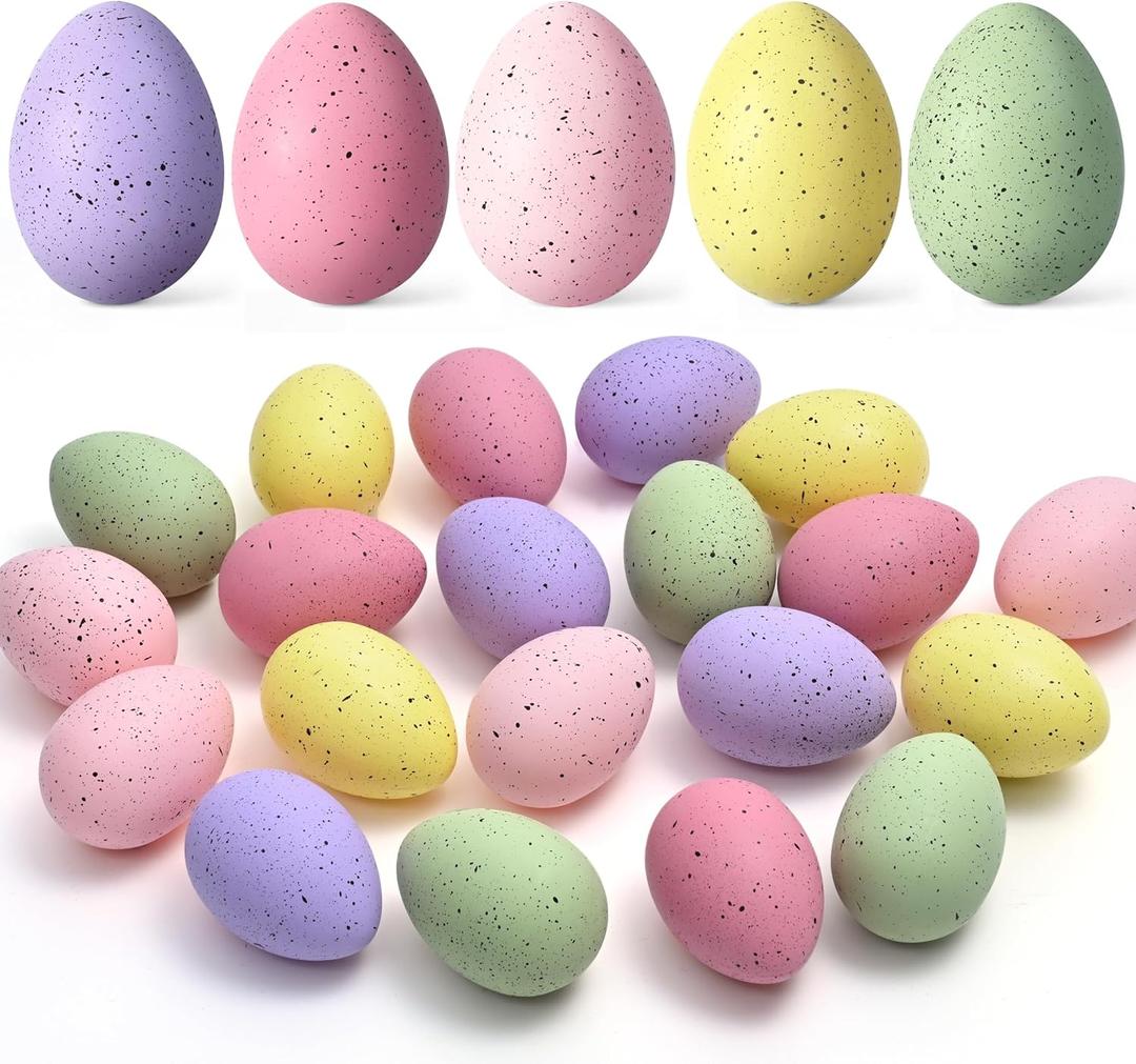 Waipfaru 20 Pcs Easter Eggs, 2.4'' Plastic Speckled Easter Eggs and Vase Filler, Pastel Easter Eggs for DIY Spring Farmhouse Home Table Easter Decorations (Purple, Pink, Yellow, Green)
