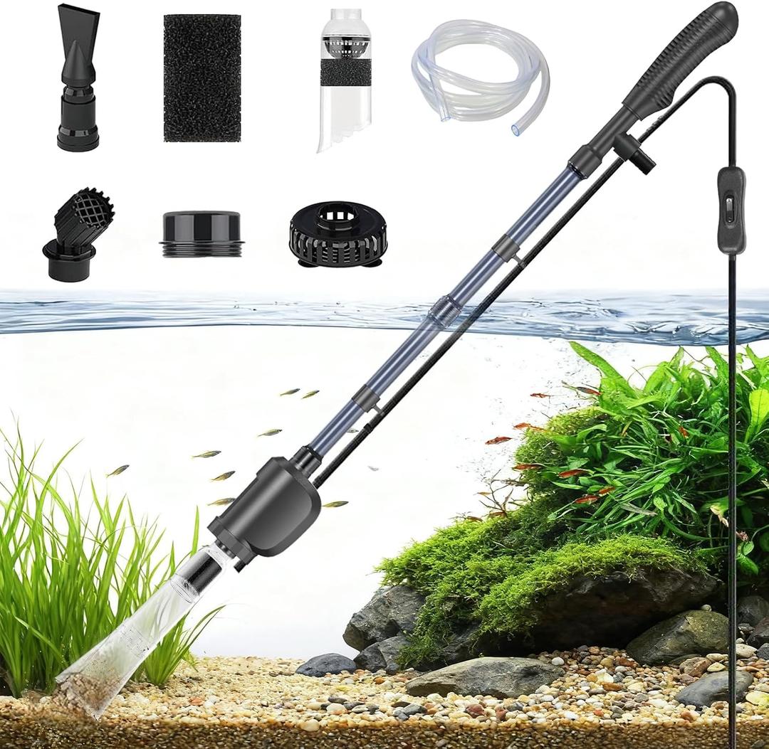 Electric Aquarium Vacuum Gravel Cleaner, 36W Electric Fish Tank Cleaning Tools with Strong Suction for Automatic Water Change Algae Filter Water Circulation Wash Sand 580GPH (Black) (Black)