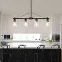 Island Light for Kitchen, 4-Light Linear Chandelier Pendant Lighting for Kitchen Island, Matte Black Dining Room Light Fixture Over Table with Clear Glass Shades