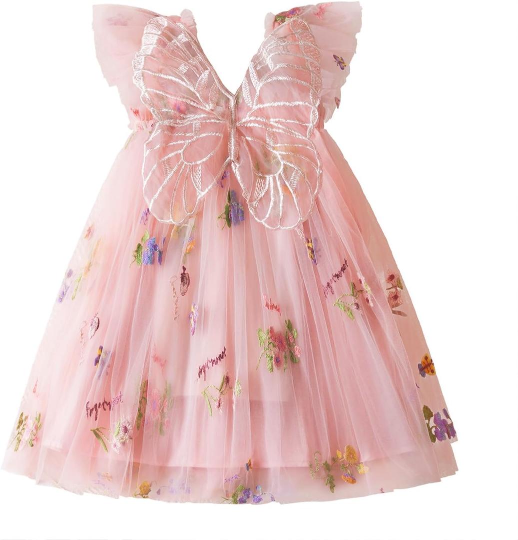 NNJXD Baby Girl Tulle Dress Casual Flower Embroidery Toddler Dresses (Pink)