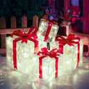 Christmas Lighted Gift Boxes, Pre-lit Lights Gift Boxes Set of 4, Light up Present Boxes Set Battery Operated with Different Sizes for Holiday Indoor Outdoor Decorations(Cool White)