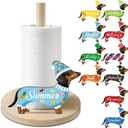 Interchangeable Paper Towel Holder Seasonal Freestanding Bamboo Paper Towel Holder with 10 Holiday Sign Countertop Decoration for Summer 4th of July Kitchen Home Bathroom (Dachshund)