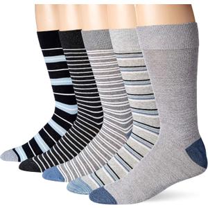 Amazon Essentials Men's Comfortable Patterned Cotton Crew Dress Socks, 5 Pairs
