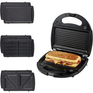 OVENTE 3 in 1 Electric Sandwich Maker, Panini Press Grill and Waffle Iron Set with Removable Non-Stick Plates, Perfect for Cooking Grilled Cheese, Tuna Melts, Burgers, Steaks and Snacks, Black GPI302B