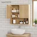 Smart FENDEE Bathroom Wall Storage Cabinet with Fluted Doors, Medicine Cabinet with Adjustable Shelf, Over The Toilet Storage Cabinet for Laundry Room & Kitchen & Living Room, Natural Oak