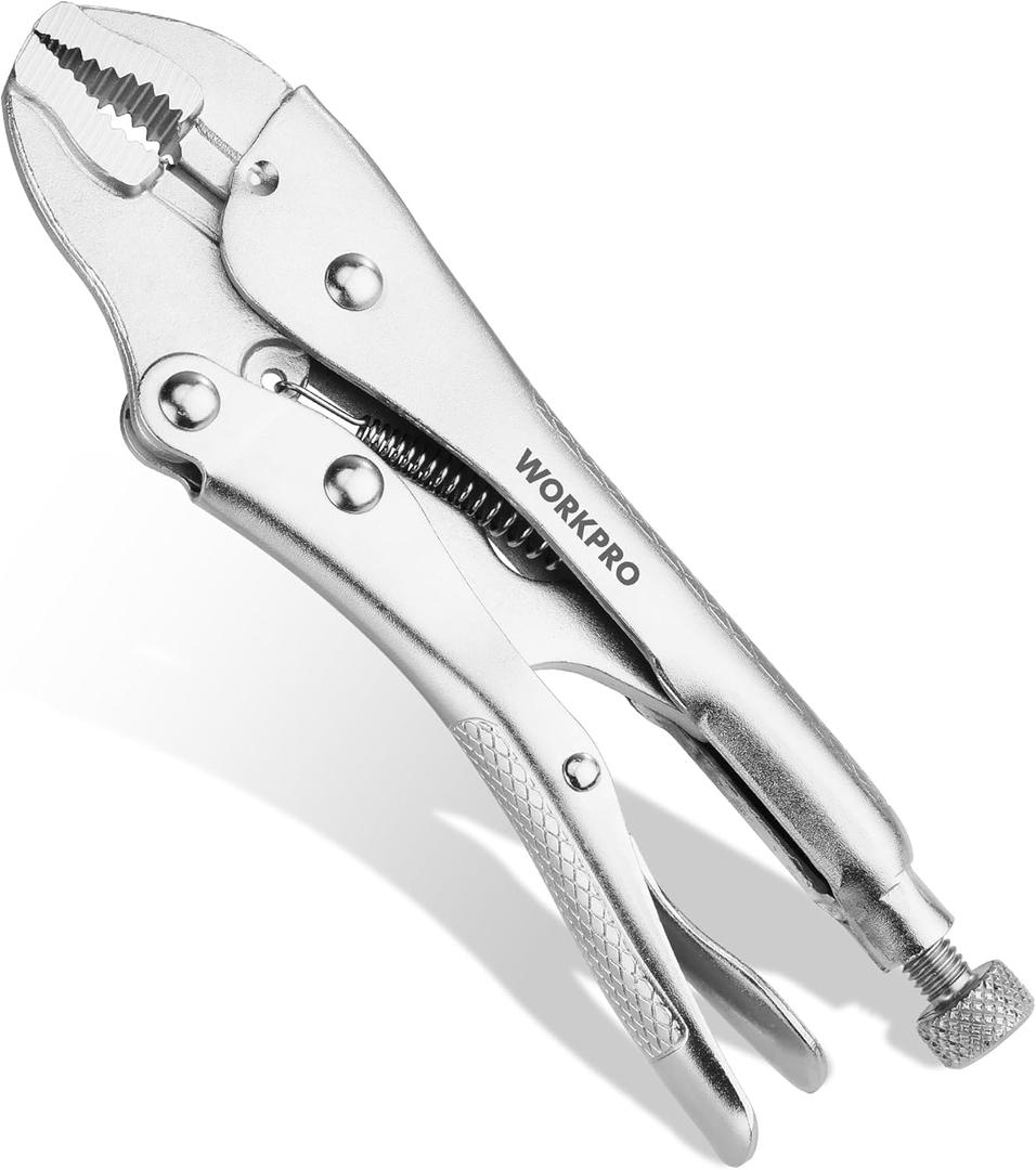 WORKPRO Locking Pliers, 4-inch Curved Jaw Vice Grips pliers, Chromium-Vanadium Steel Locking Pliers with Wire Cutter, Locking Adjustable Vise Grips for Clamping Twisting Welding