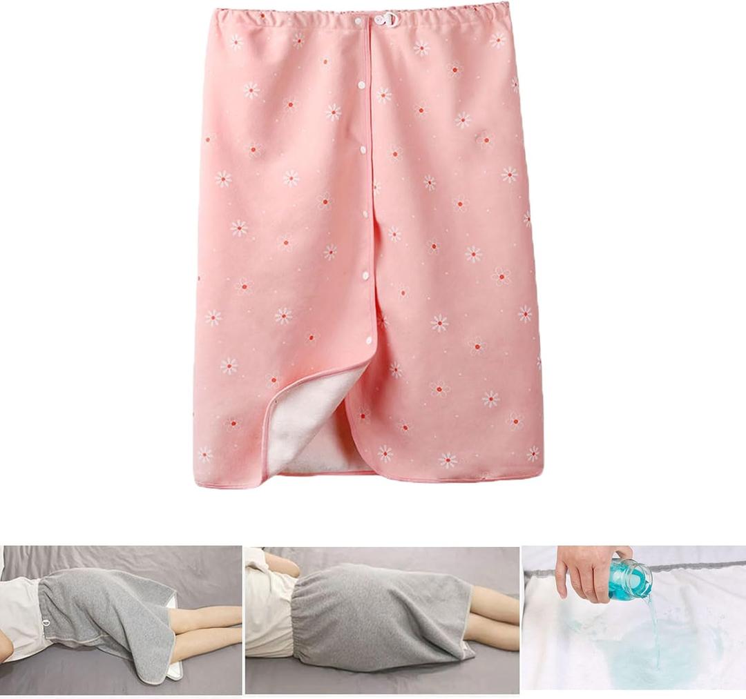 Unisex Full Open Adult Diaper Skirt, Waterproof, Adjustable, Reusable Incontinence for Adults, Elderly, Children(Pink, XXL) (2X-Large)
