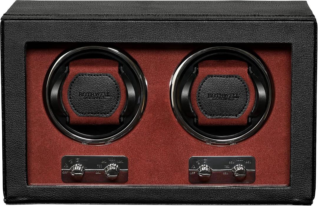 ROTHWELL Double Watch Winder for Automatic Watches with Quiet Motor with Multiple Speeds and Rotation Settings (Black/Red)