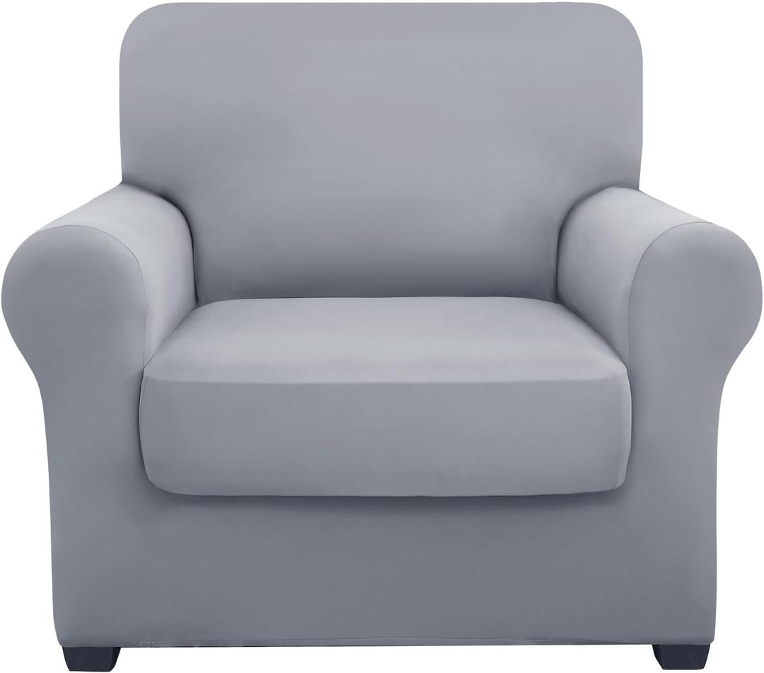 Hyha Couch Covers, Chair/Sofa Covers, Stretch, 2 Pieces, Armchair Slipcover, Separate Couch Cushion Slipcover, Furniture Protector for Dogs (Armchair, Grey) (Small)