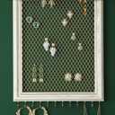 Heesch Hanging Earring Organizer Frame Wall Mounted Jewelry Holder Vintage Rustic Stud Earring Display with Removable Rod and 12 Hooks for Necklaces, Bracelets and Rings (Distressed White)